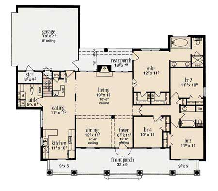 Floor Plan First Story of European Plan #139-1004