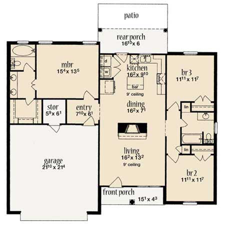 Floor Plan First Story of Ranch Plan #139-1006