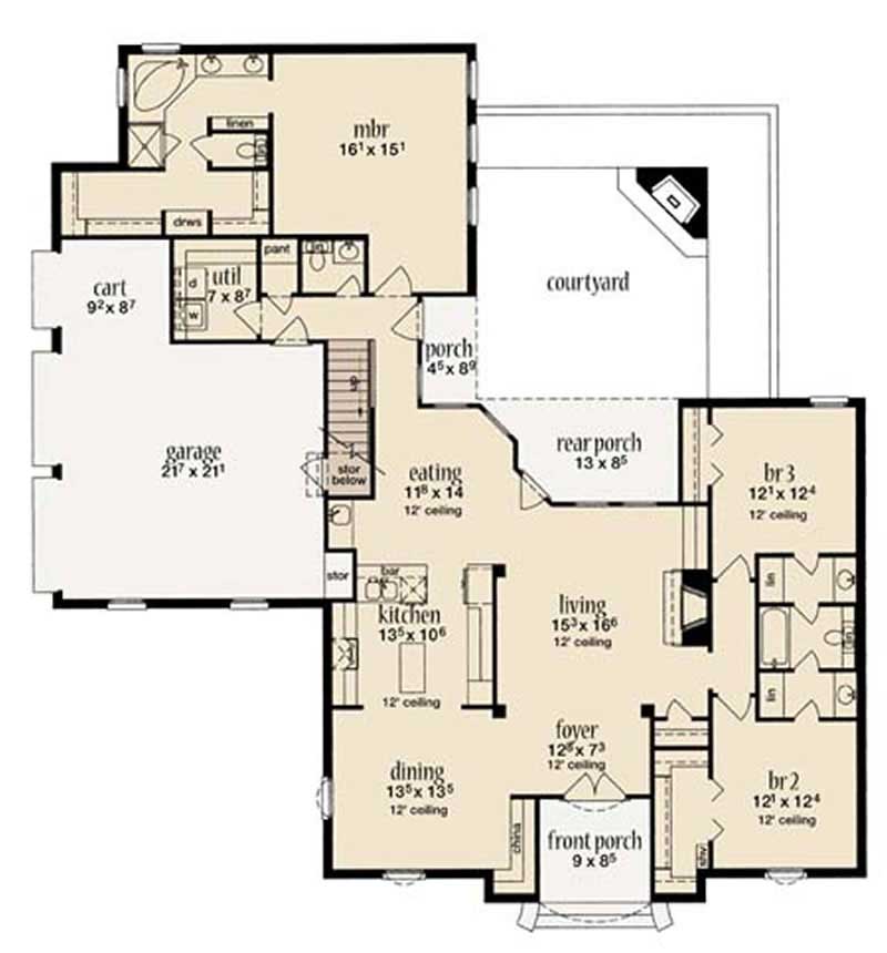 Floor Plan First Story of European Plan #139-1016