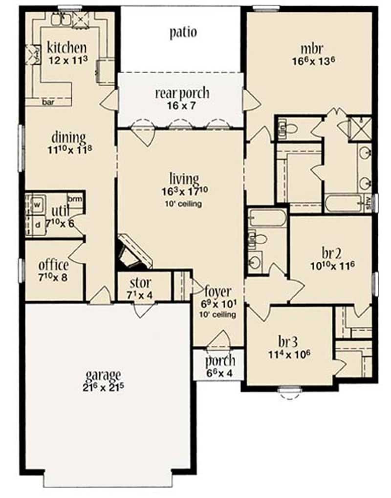 Floor Plan First Story of European Plan #139-1018