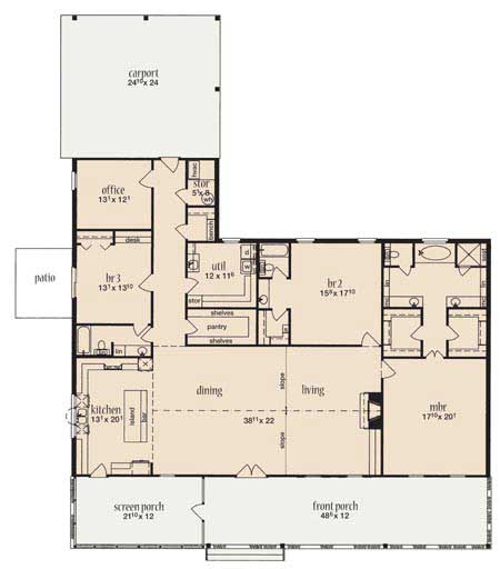 Floor Plan First Story of Ranch Plan #139-1020