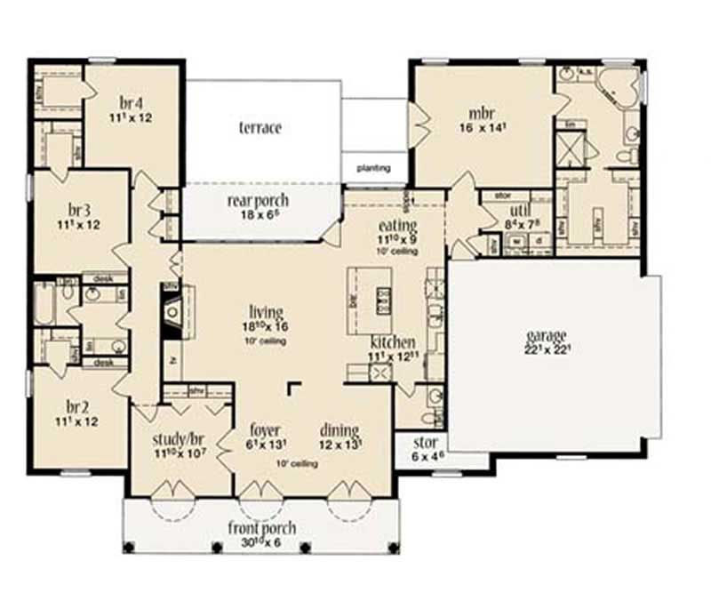Floor Plan First Story of European Plan #139-1021