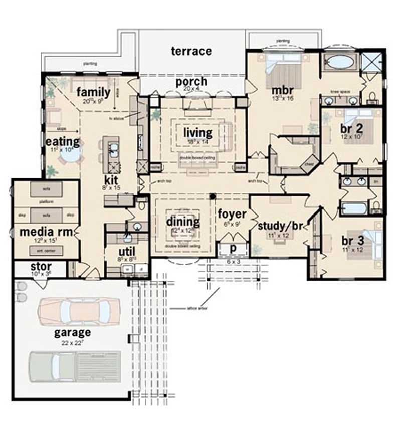 Floor Plan First Story of Ranch Plan #139-1024