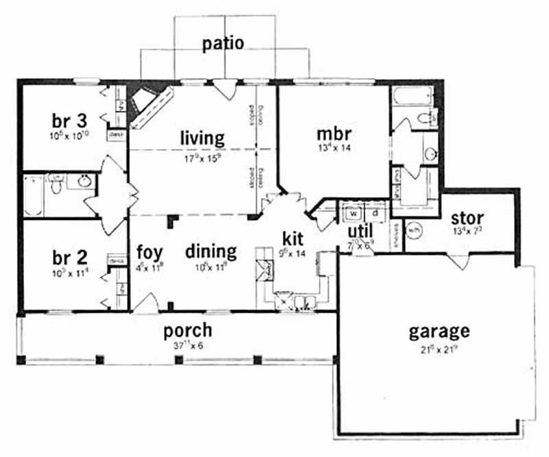 Floor Plan First Story of Ranch Plan #139-1028