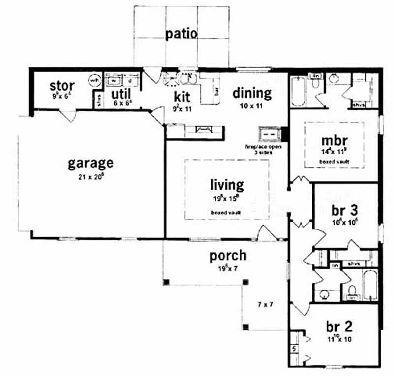 Floor Plan First Story of Country Plan #139-1029