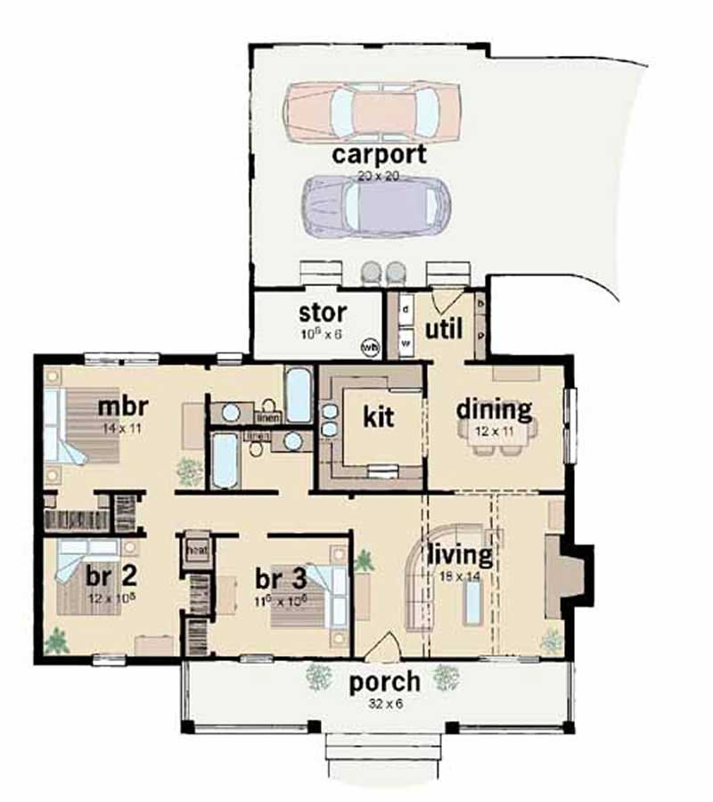 Floor Plan First Story of Small House Plans #139-1031