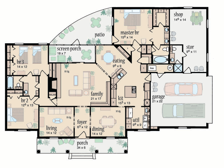 Floor Plan First Story of Colonial Plan #139-1033