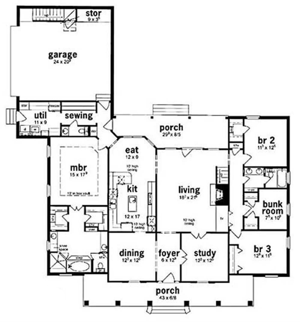 Floor Plan First Story of Colonial Plan #139-1035