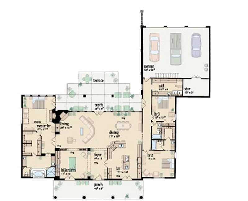 Floor Plan First Story of Ranch Plan #139-1036