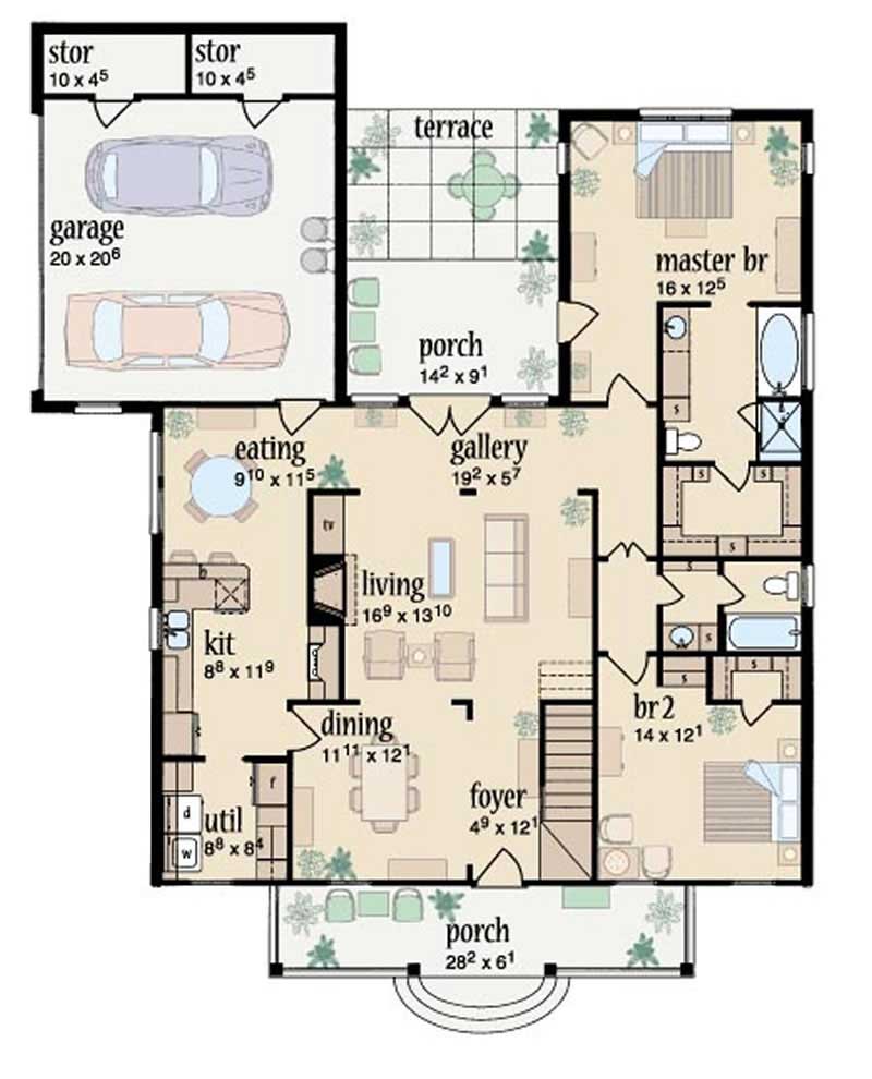 Floor Plan First Story of Country Plan #139-1037