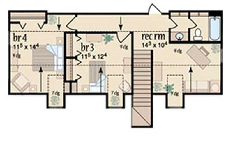 Floor Plan Second Story of Country Plan #139-1037