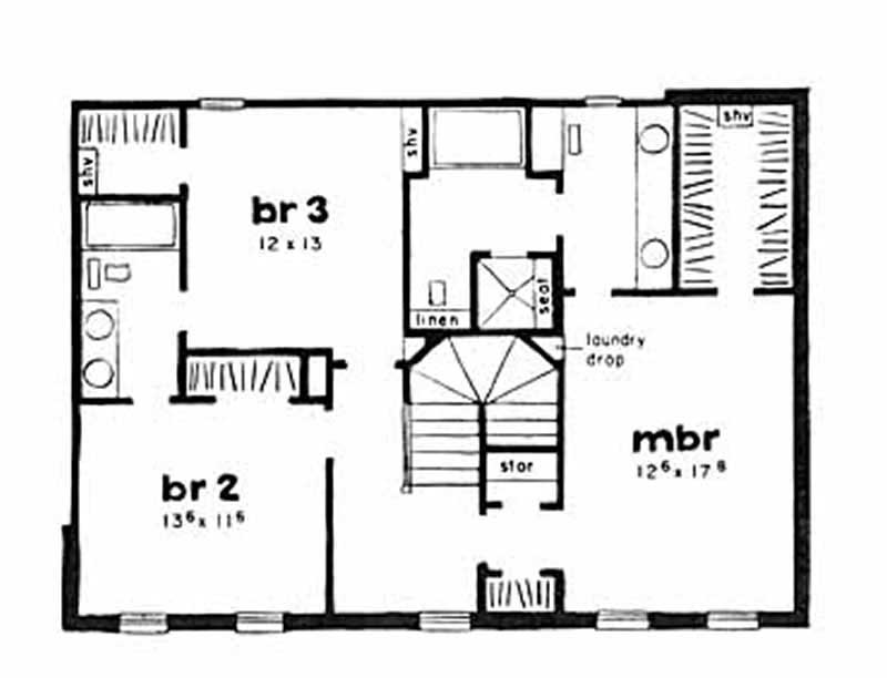 Floor Plan Second Story of European Plan #139-1038