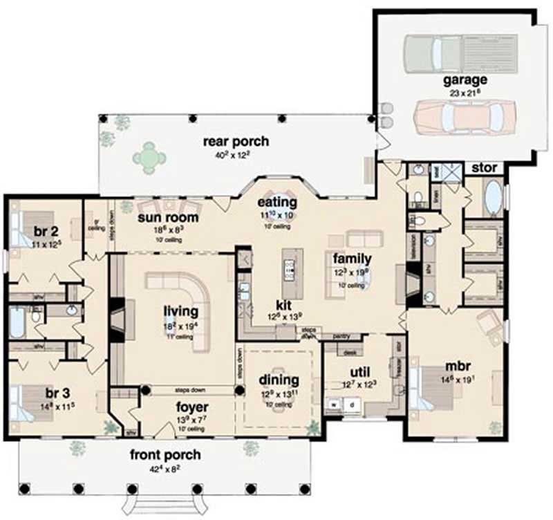 Floor Plan First Story of Colonial Plan #139-1040