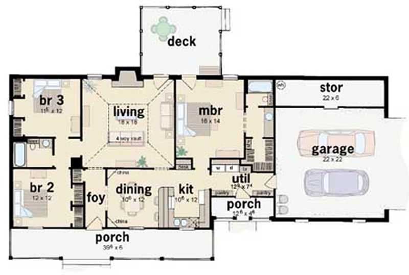 Floor Plan First Story of Country Plan #139-1042