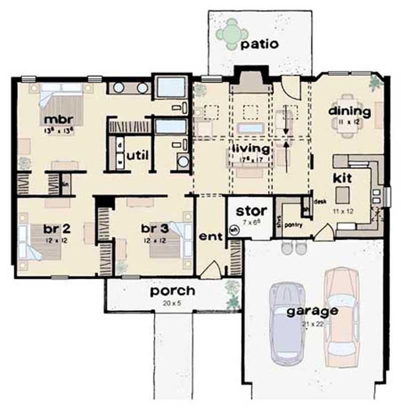 Floor Plan First Story of Small House Plans #139-1043