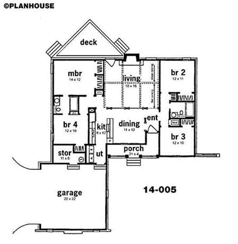 Floor Plan First Story of Ranch Plan #139-1045