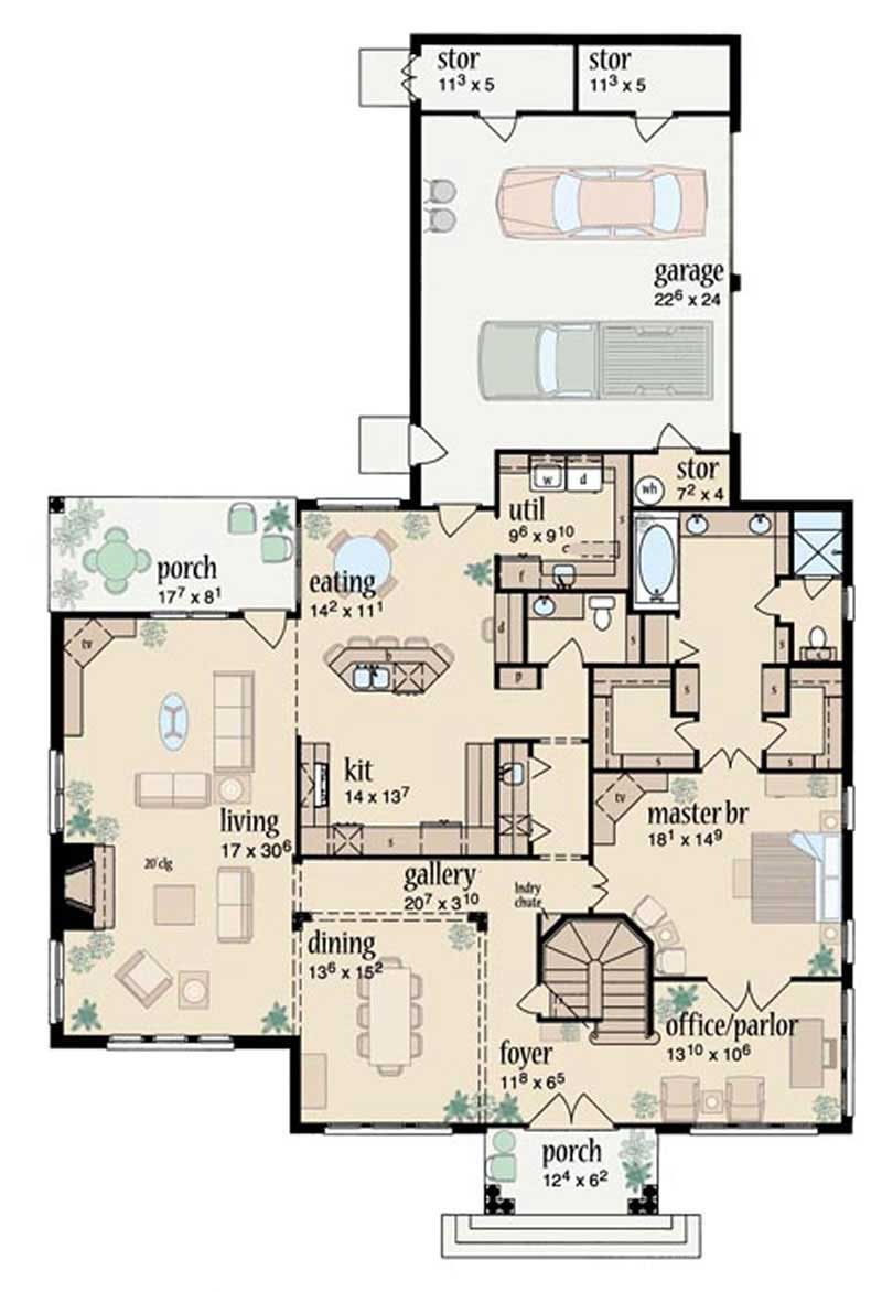 Floor Plan First Story of Colonial Plan #139-1046