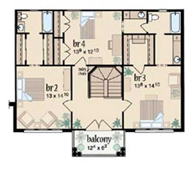 Floor Plan Second Story of Colonial Plan #139-1046