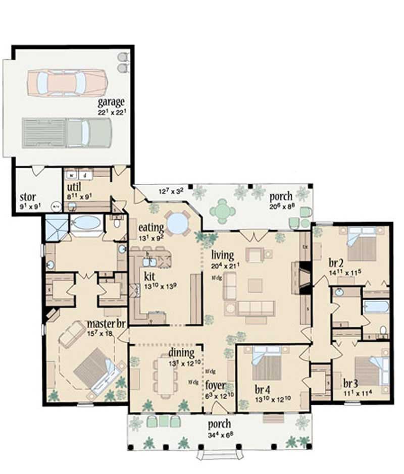 Floor Plan First Story of Colonial Plan #139-1048
