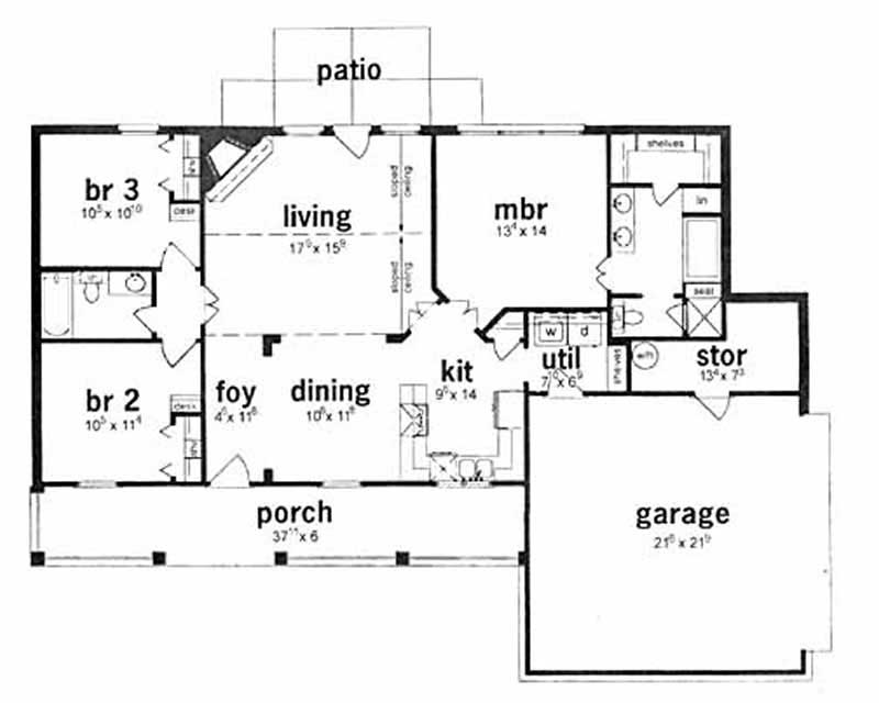 Floor Plan First Story of Country Plan #139-1050