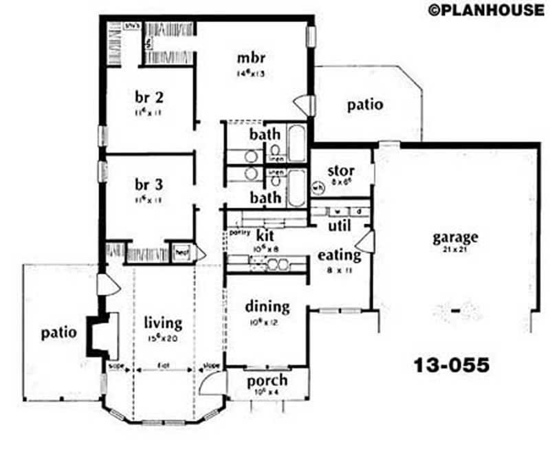 Floor Plan First Story of Ranch Plan #139-1051