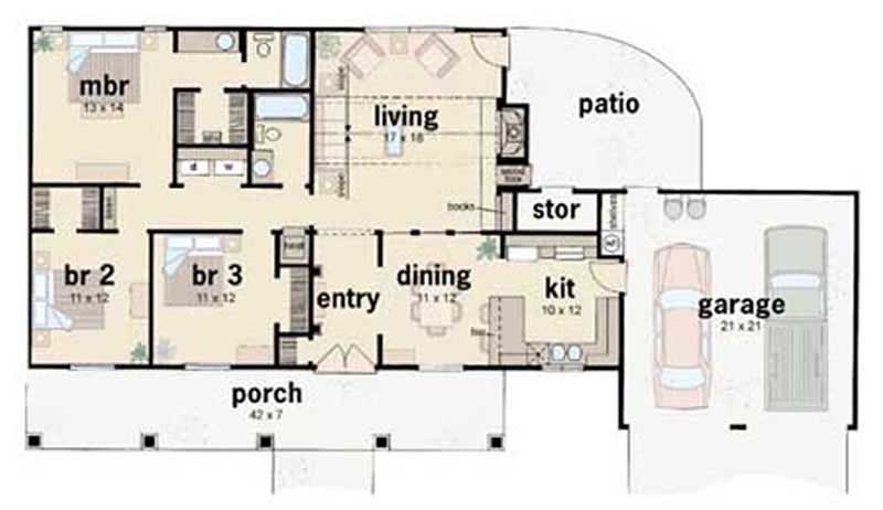 Floor Plan First Story of Ranch Plan #139-1052