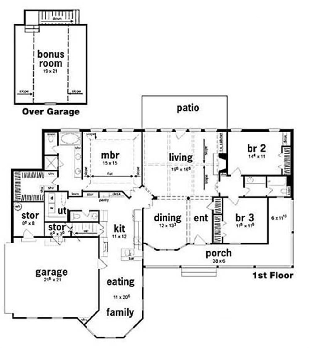 Floor Plan First Story of Country Plan #139-1054