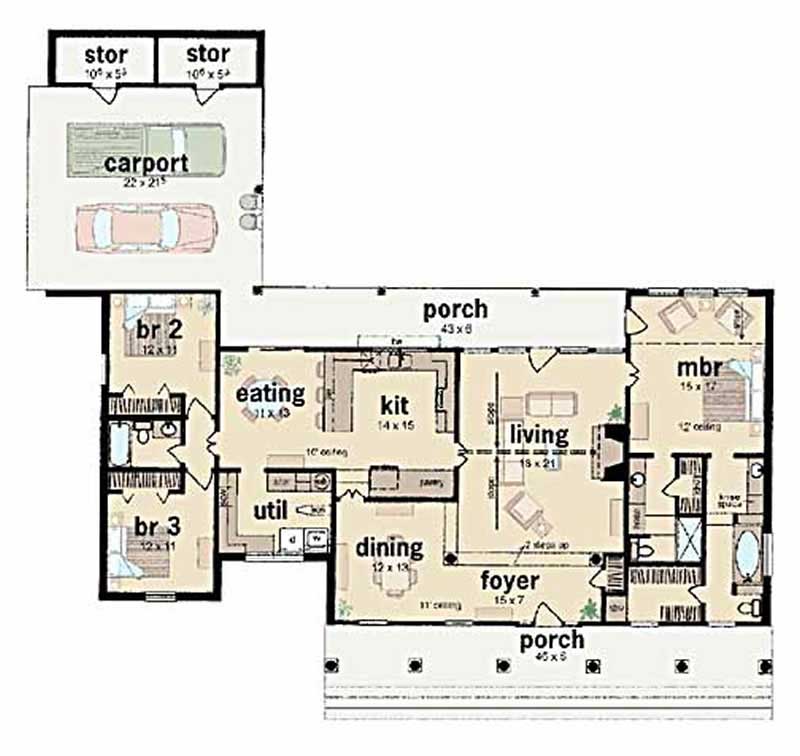Floor Plan First Story of Colonial Plan #139-1055
