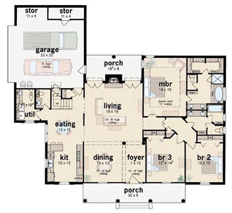 Floor Plan First Story of Colonial Plan #139-1057