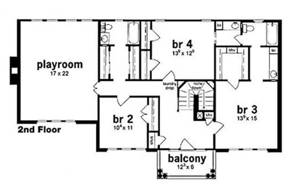 Floor Plan Second Story of European Plan #139-1059