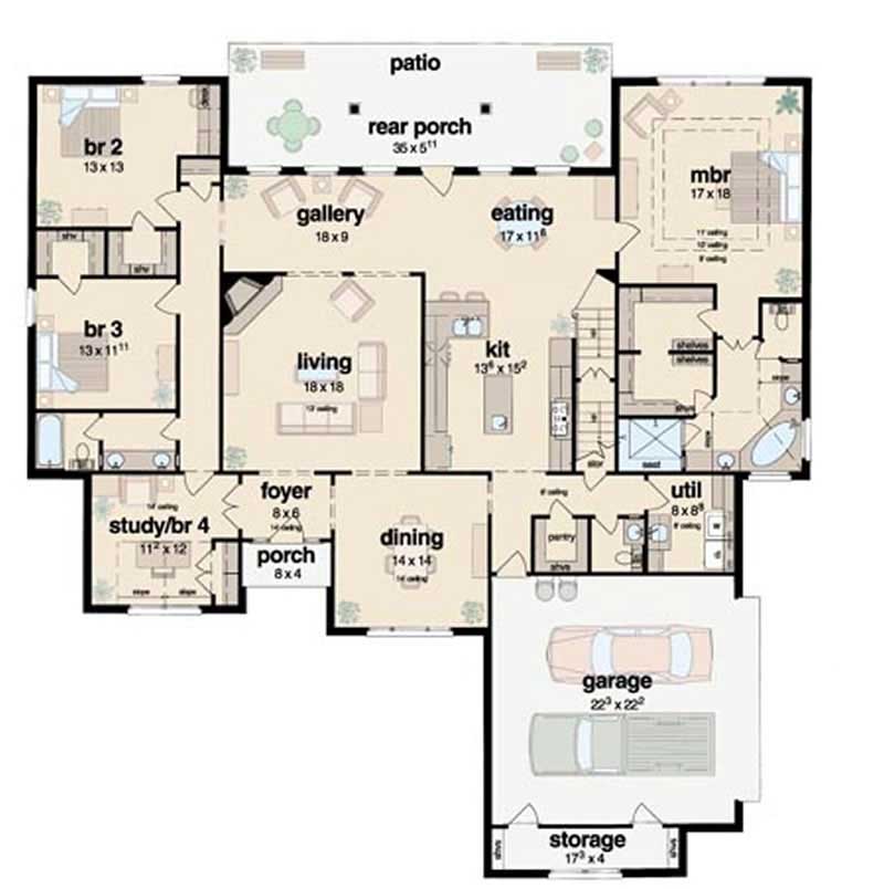 Floor Plan First Story of Contemporary Plan #139-1067