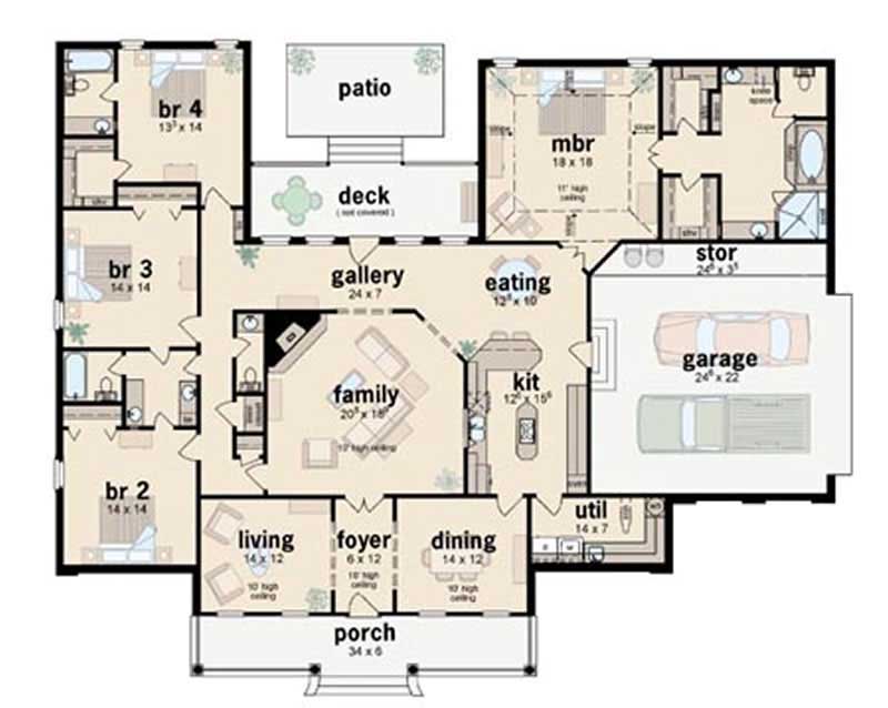 Floor Plan First Story of Ranch Plan #139-1068