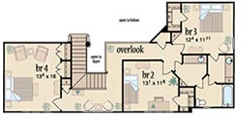 Floor Plan Second Story of Colonial Plan #139-1073