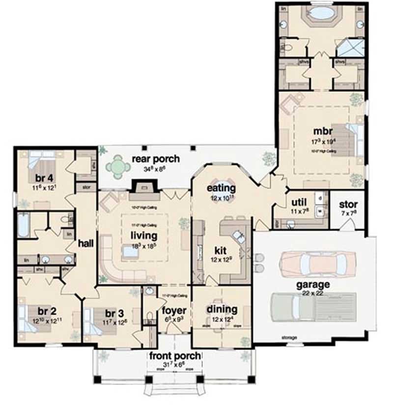 Floor Plan First Story of Ranch Plan #139-1074