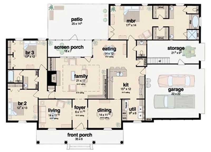 Floor Plan First Story of Colonial Plan #139-1075