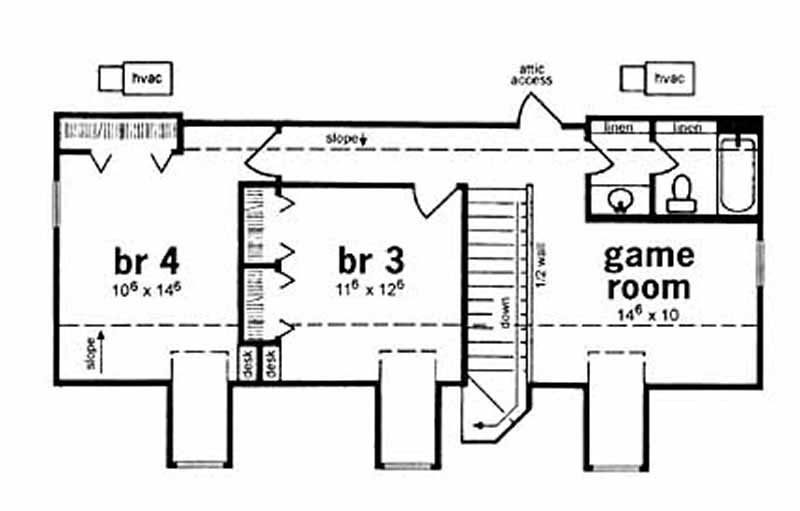 Floor Plan Second Story of Country Plan #139-1077