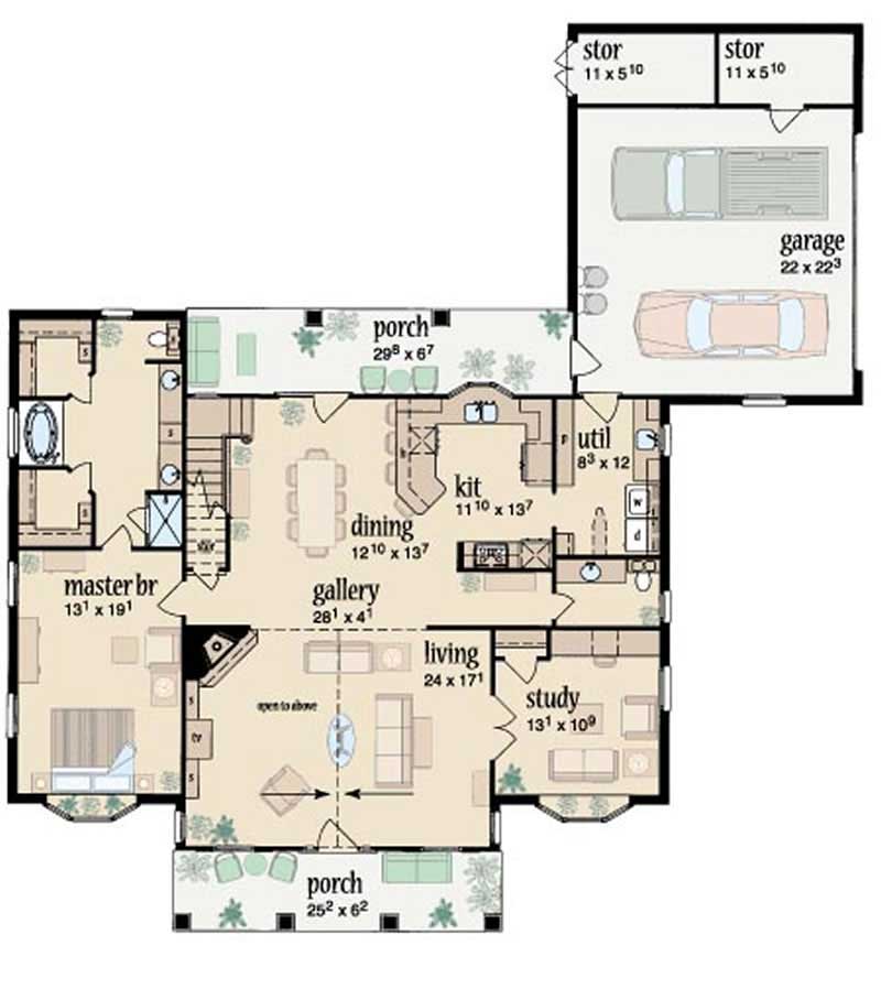 Floor Plan First Story of Colonial Plan #139-1079