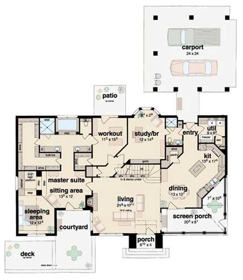Floor Plan First Story of Contemporary Plan #139-1080