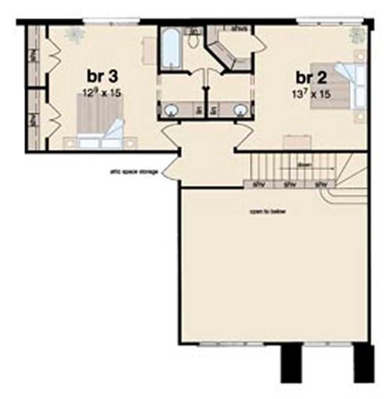 Floor Plan Second Story of Contemporary Plan #139-1080