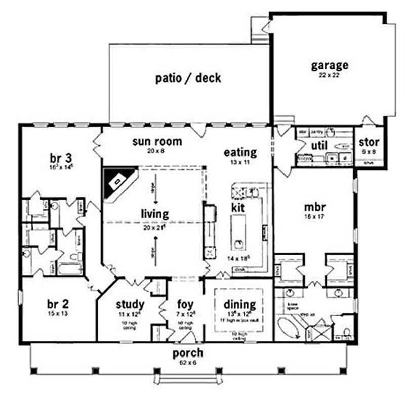 Floor Plan First Story of Country Plan #139-1082