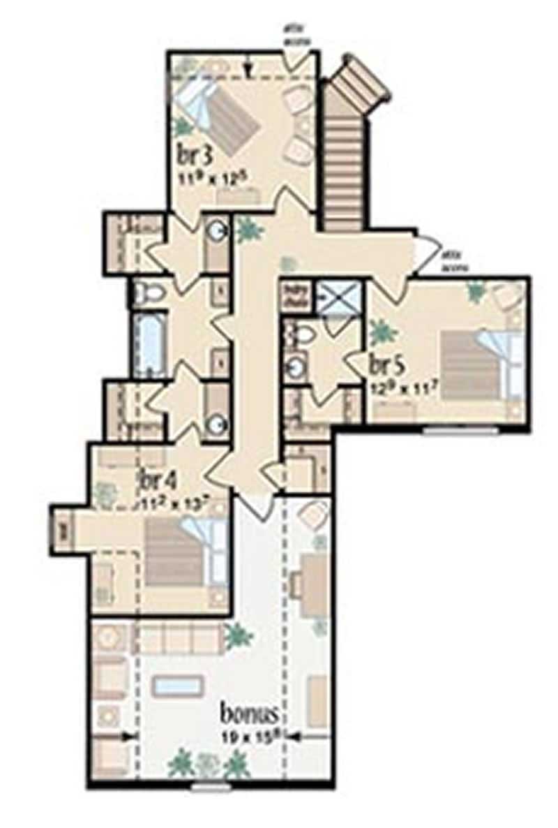 Floor Plan Second Story of European Plan #139-1084