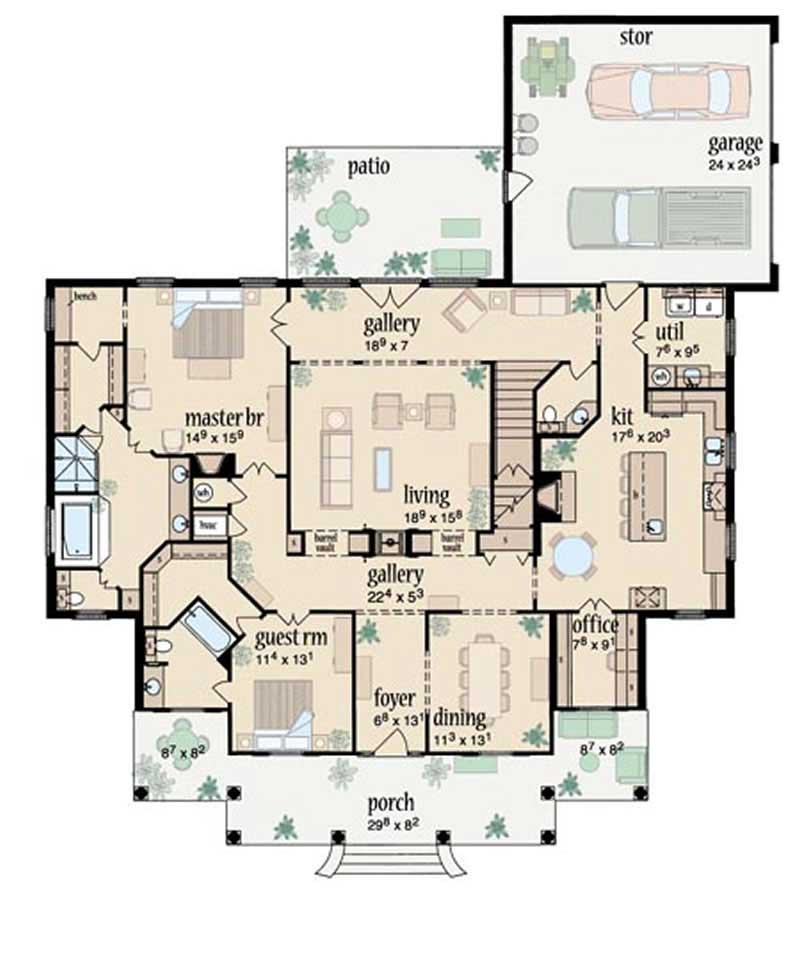 Floor Plan First Story of Country Plan #139-1086