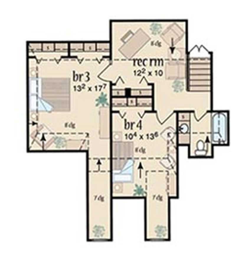 Floor Plan Second Story of Country Plan #139-1086