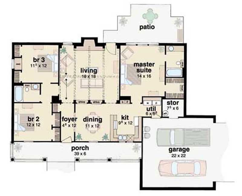 Floor Plan First Story of Country Plan #139-1087