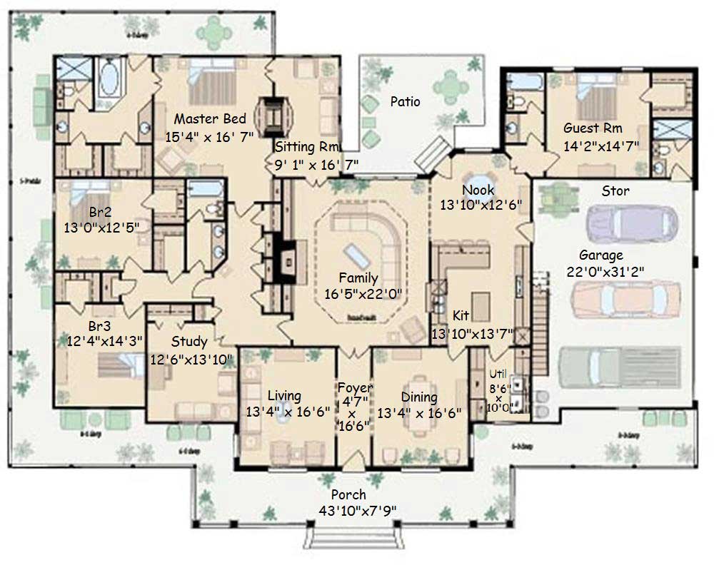 Floor Plan First Story of Country Plan #139-1089