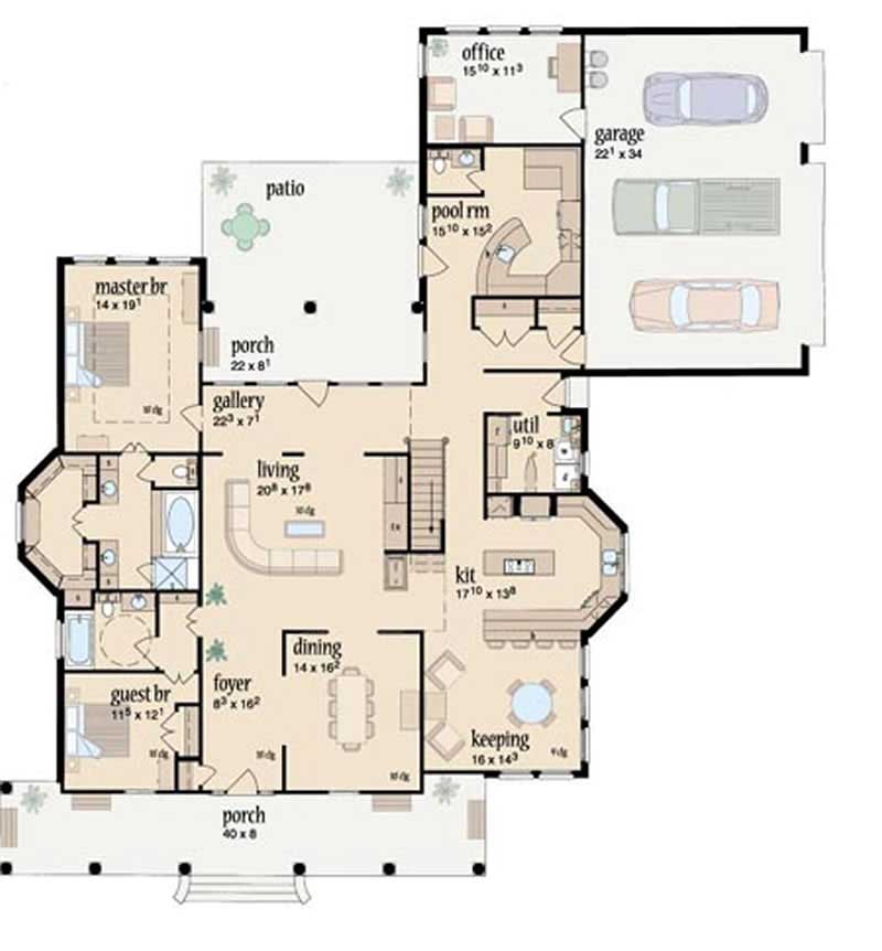 Floor Plan First Story of Country Plan #139-1093