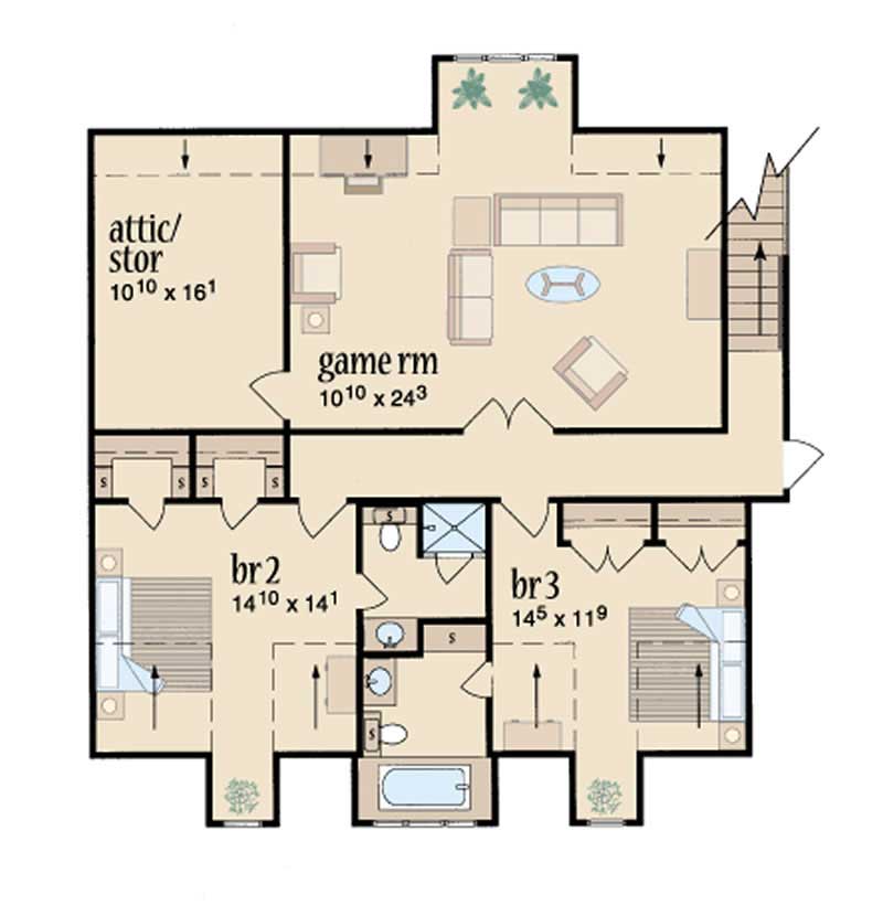 Floor Plan Second Story of Country Plan #139-1093