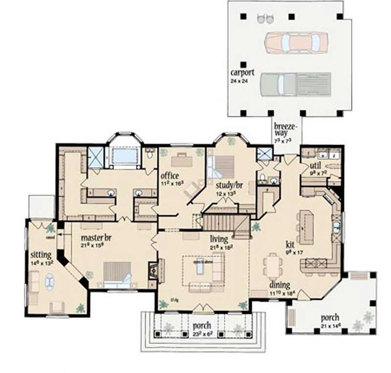 Floor Plan First Story of European Plan #139-1095