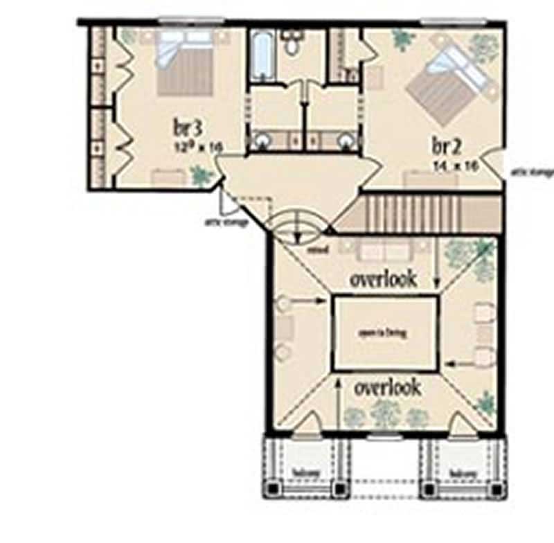 Floor Plan Second Story of European Plan #139-1095