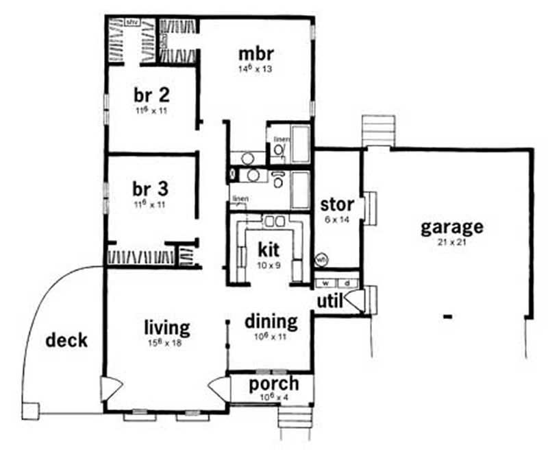 Floor Plan First Story of Ranch Plan #139-1101